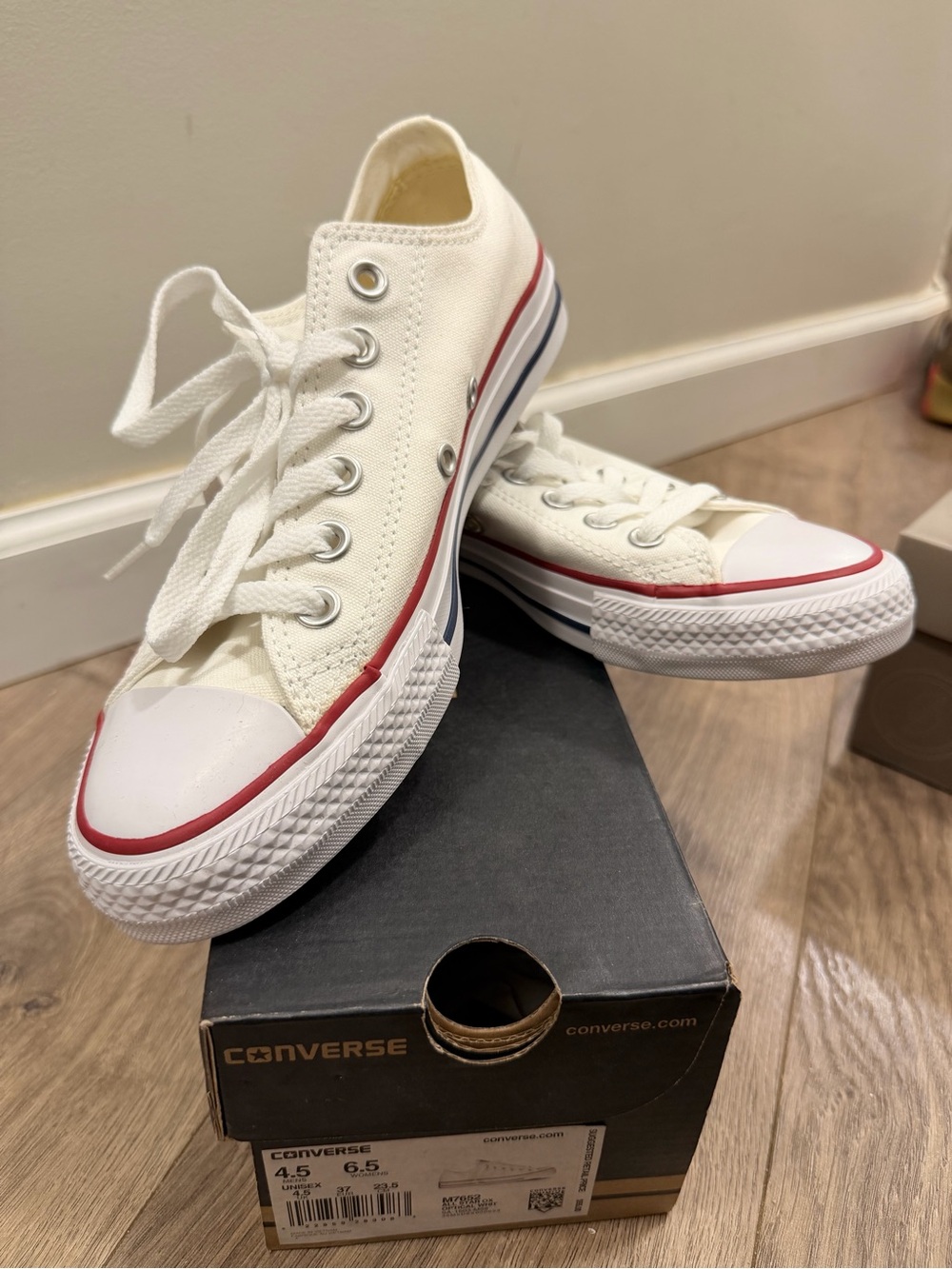 Converse Chuck Taylor All Star Low Top Sneakers - White with Red Trim - Picture 8 of 10
